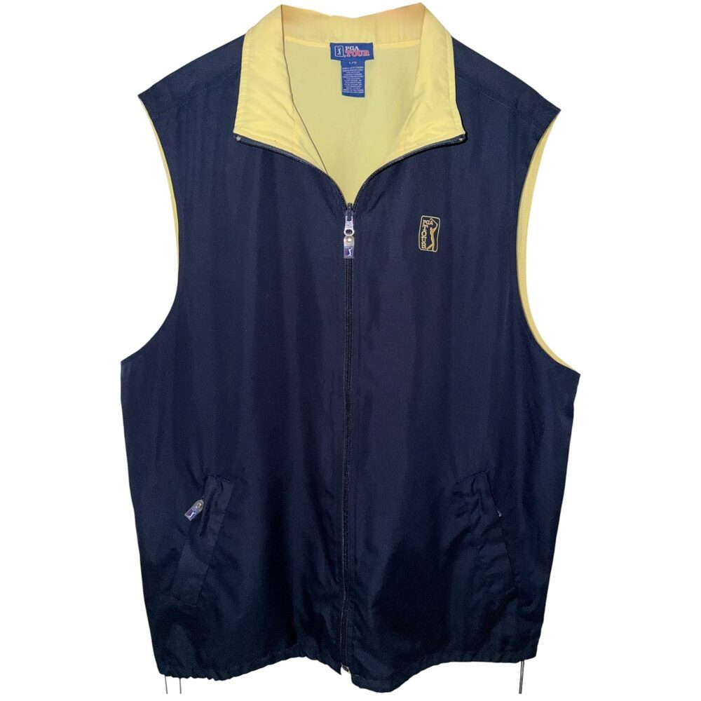 PGA TOUR Blue Two Zippered Front Pockets Colorblock Vest Polyester Men's Large